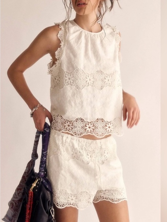 Free People Pants - Free People Ashtin Set Cream Lace-Top and High-Waist Set- Oversized